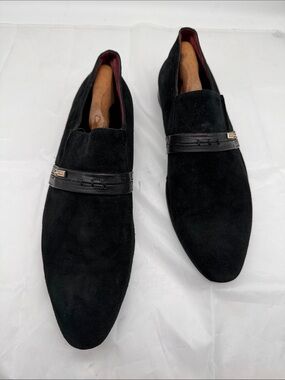 Zilli Black Suede Slip-On Loafers with Strap Detail